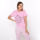 Комплект женский (футболка/брюки), цвет розовый, размер 52 - фото 46440541