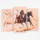 Часы-картина настенные, модульные "Лошади", бесшумные, 60 х 80 см, триптих - фото 319193689