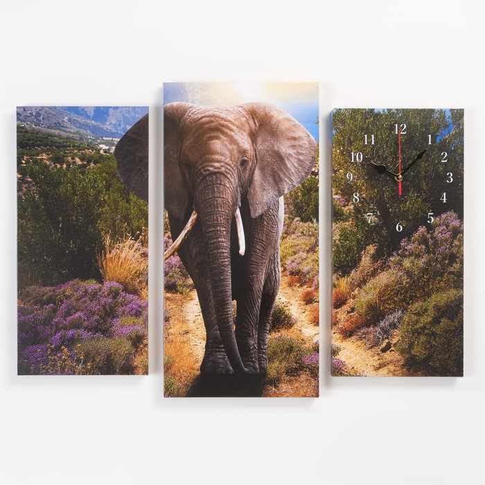 Часы настенные модульные, серия: Животные, "Слон", 60 х 80 см - Фото 1