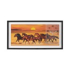 Часы-картина настенные, серия: Животные, "Стая лошадей", 50 х 100 см - фото 4179176