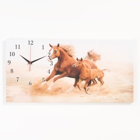 Часы-картина настенные, на холсте, интерьерные, бесшумные "Лошади", 40 х 76 см