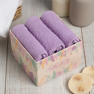 Набор декоративных махровых салфеток Этель «Sunshine» сиреневый, 30×30 см - 3 шт., 340 г/м², 100% хлопок