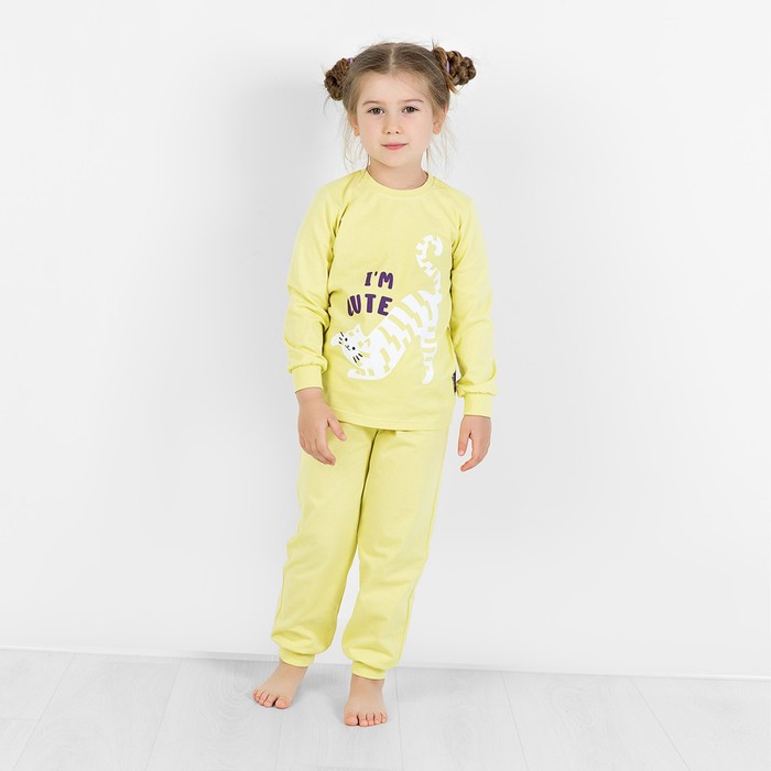 Пижама: лонгслив и брюки для девочек Basic, рост 98-104 см, цвет лайм - Фото 1