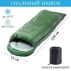 Спальный мешок туристический, 220 х 75 см, до -20 градусов, 600 г/м2 темный весенне-зеленый - фото 319194061