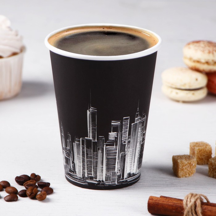 Стакан одноразовый «Город чёрный», картон, 350 мл, d=8.5 см - Фото 1