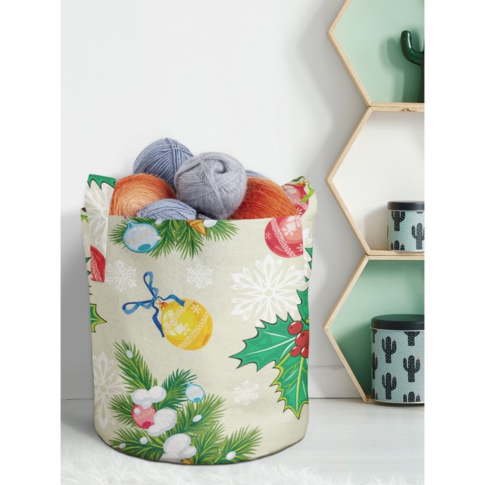 Текстильный мешок «Елочные шары и рождественская звезда», для хранения вещей и игрушек, размер 30х30 см, 18.9 л - Фото 1