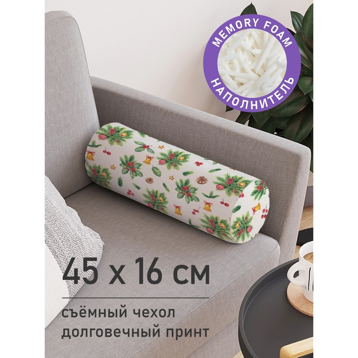 Подушка валик «Букет с омелой, декоративная, размер 16х45 см - Фото 1