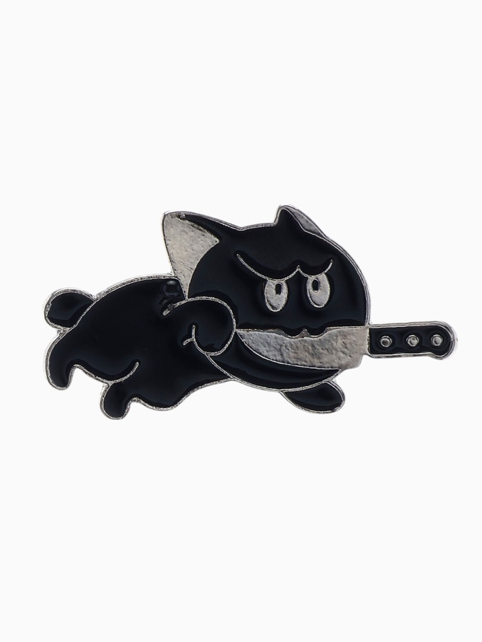 Значок «Кот» охотник, в прыжке, чёрный в серебре - Фото 1