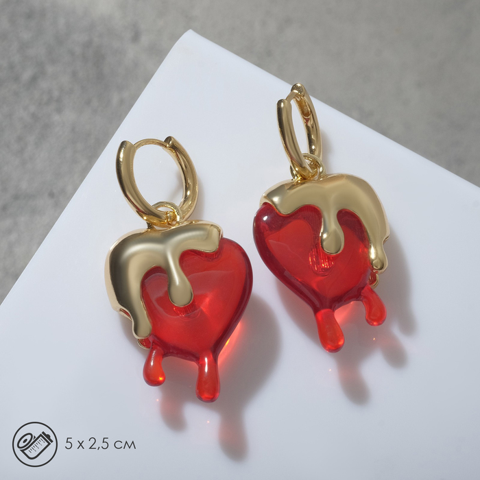 Серьги ассорти «Таяние» сердце, цвет красный в золоте - Фото 1