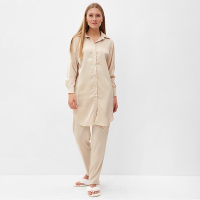 Пижама женская (рубашка, брюки) MINAKU: Light touch, бежевая, размер 50