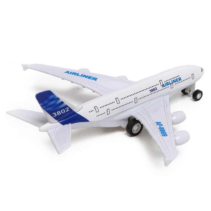 Самолёт металлический «Пассажирский», инерционный, световые и звуковые эффекты, цвет бело-синий - фото 1903227436