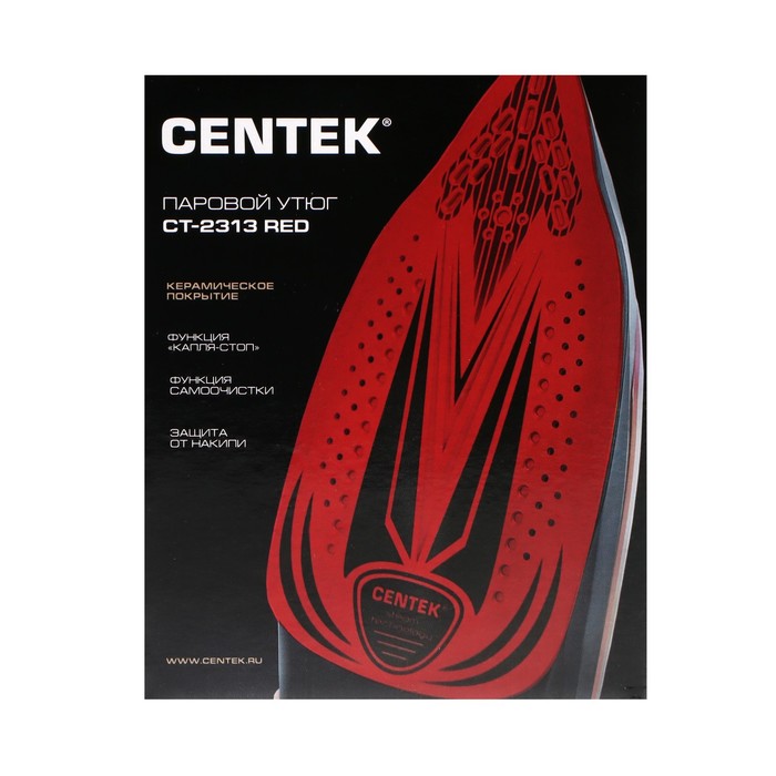 Утюг Centek CT-2313, 2600 Вт, 350 мл, керамика, капля-стоп, пар. удар, самоочистка, красный - фото 51324490 Утюг Centek CT-2313, 2600 Вт, 350 мл, керамика, капля-стоп, пар. удар, самоочистка, красный - фото 51324490