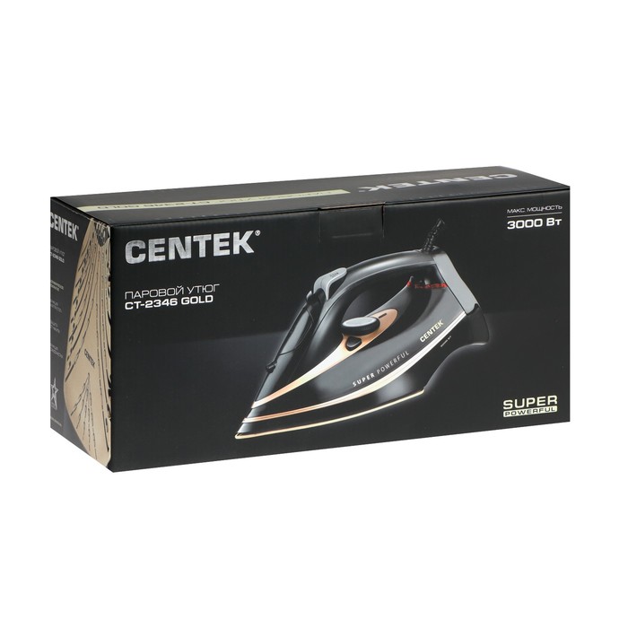 Утюг Centek CT-2346, 3000 Вт, керамика, 380 мл, капля-стоп, пар. удар, серо-золотистый - фото 51324500