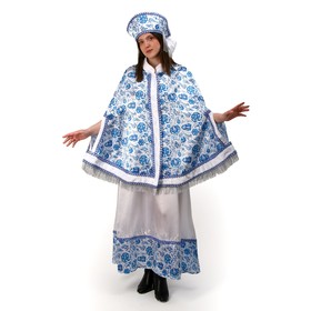 Карнавальный костюм"Народные гуляния Гжель"накидка,кокошник,юбка,р-р42-50