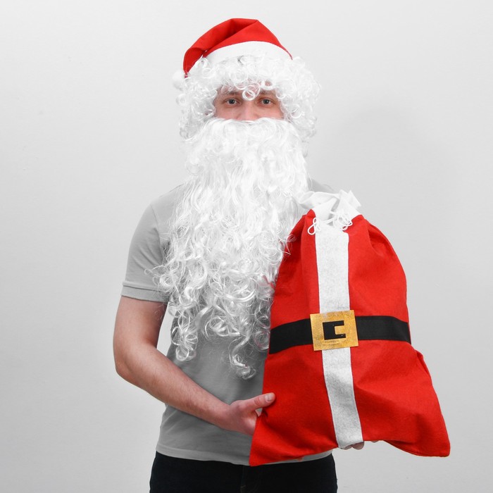 Карнавальный набор «Дед Мороза»: парик, борода, мешок с ремнем, колпак - Фото 1
