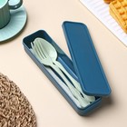 Набор столовых приборов Доляна, 4 предмета: вилка, ложка, нож, футляр синий, приборы МИКС - Фото 1
