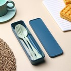 Набор столовых приборов Доляна, 4 предмета: вилка, ложка, нож, футляр синий, приборы МИКС - Фото 3