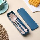 Набор столовых приборов Доляна, 4 предмета: вилка, ложка, нож, футляр синий, приборы МИКС - Фото 5