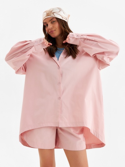 Костюм женский (рубашка, шорты) MINAKU: Oversize цвет тёмно-розовый, размер 46