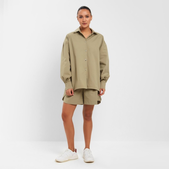 Костюм женский: рубашка, шорты, MINAKU: Oversize, размер 42, зелёный