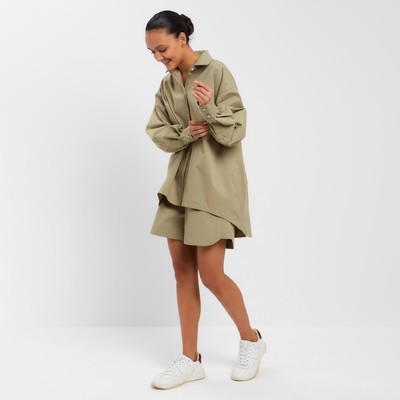 Костюм женский (рубашка, шорты) MINAKU: Oversize, зелёный, размер 48