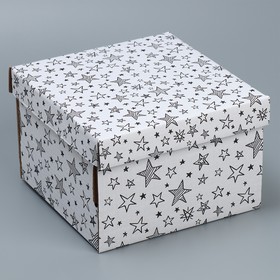 Коробка подарочная складная белая, упаковка, «Звёзды», 22 х 22 х 15 см