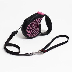 Рулетка Flexi Safari cord M, 5 м, трос, до 20 кг, розовая зебра (pink Zebra)