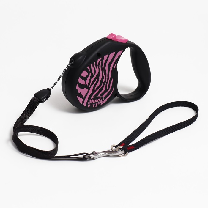 Рулетка Flexi Safari cord M, 5 м, трос, до 20 кг, розовая зебра (pink Zebra) - Фото 1