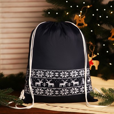 Мешок-рюкзак новогодний на шнурке, цвет чёрный