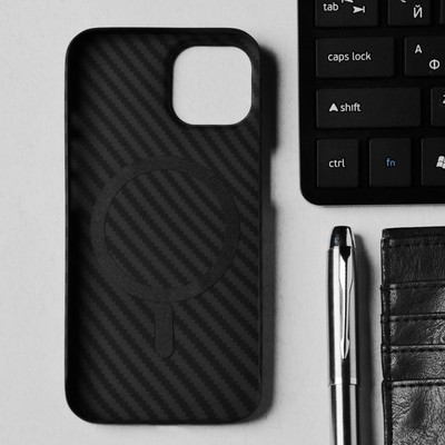 Чехол Hoco для телефона iPhone 14, кевларовая текстура, поддержка MagSafe, чёрный