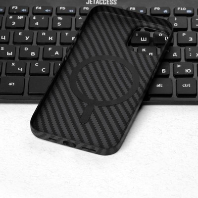 Чехол Hoco для телефона iPhone 14, кевларовая текстура, поддержка MagSafe, чёрный