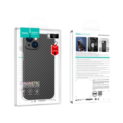 Чехол Hoco для телефона iPhone 14, кевларовая текстура, поддержка MagSafe, чёрный