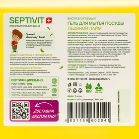 

Гель для посуды SEPTIVIT "Ледяной Лайм", 3 л