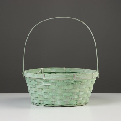Корзина плетёная для хранения, 26×26×12 см, ручка h=18 см, бамбук, зелёная