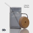 Банка Magistro «Эко», 620 мл, ручка, трубочка, с бамбуковой крышкой, стекло, прозрачная, чёрная - Фото 2