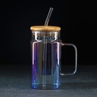 Банка стеклянная с ручкой, крышкой и трубочкой Magistro «Эко», 620 мл, цвет перламутровый - Фото 1