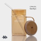 Банка Magistro «Эко», 620 мл, ручка, трубочка, с бамбуковой крышкой, стекло, прозрачная, золотая - Фото 2