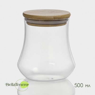 Банка стеклянная для сыпучих продуктов с бамбуковой крышкой BellaTenero «Эко», 500 мл, 10×11 см