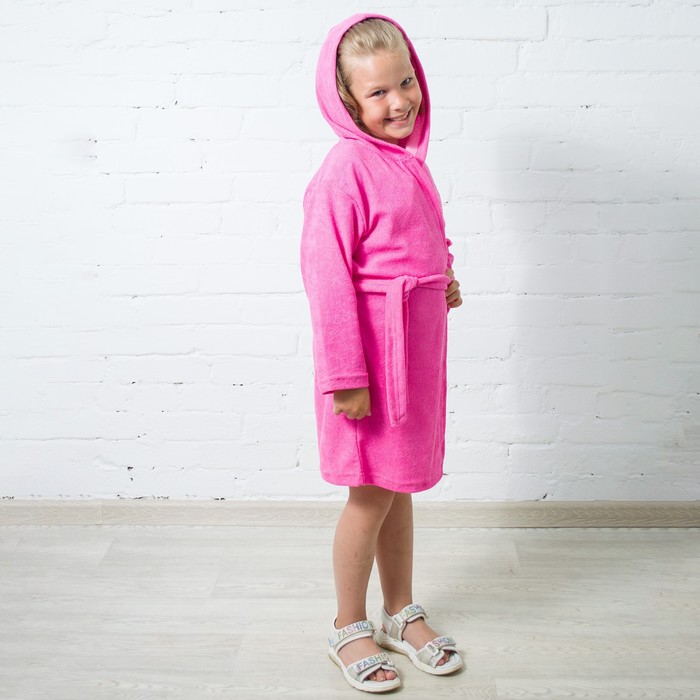 Халат махровый для девочек, рост 110-116 см, цвет розовый 180г/м, 80% хлопок, 20% полиэстер - фото 1907601274