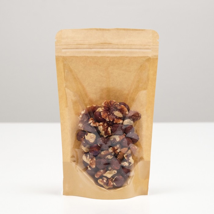 Пакет Zip-lock Крафт с прозрачной стенкой 12×20 + 4 см - Фото 1