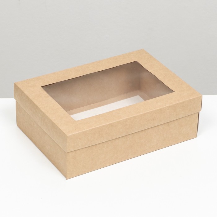 Коробка складная, крышка-дно,с окном, крафт, 24 х 17 х 8 см - Фото 1