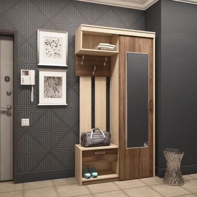 Прихожая «Мечта», правая, 1140×383×2160 мм,, цвет дуб сонома/дуб сакраменто тёмный