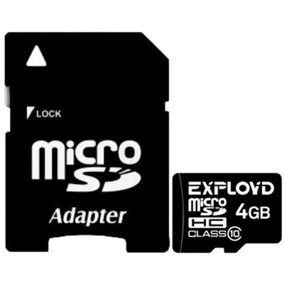 Карта памяти Exployd MicroSD, 4 Гб, SDHC, класс 10, с адаптером SD