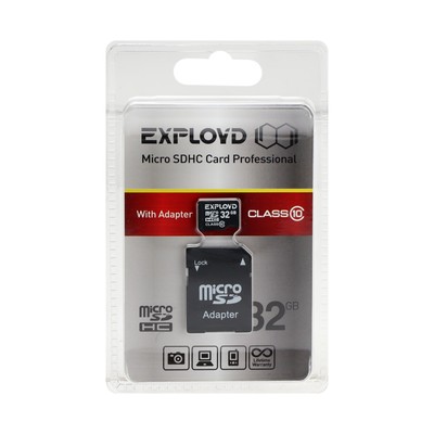Карта памяти Exployd MicroSD, 32 ГБ, SDHC, класс 10, с адаптером SD