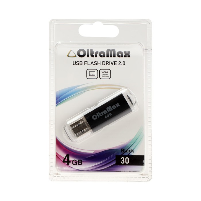 Флешка OltraMax 30, 4 Гб, USB2.0, чт до 15 Мб/с, зап до 8 Мб/с, чёрная - фото 51307200