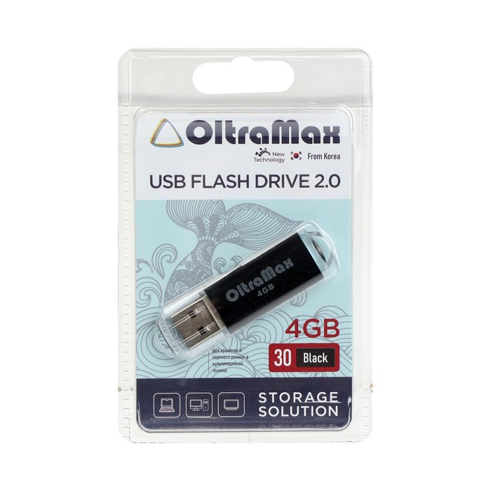 Флешка OltraMax 30, 4 Гб, USB2.0, чт до 15 Мб/с, зап до 8 Мб/с, чёрная - фото 51307202