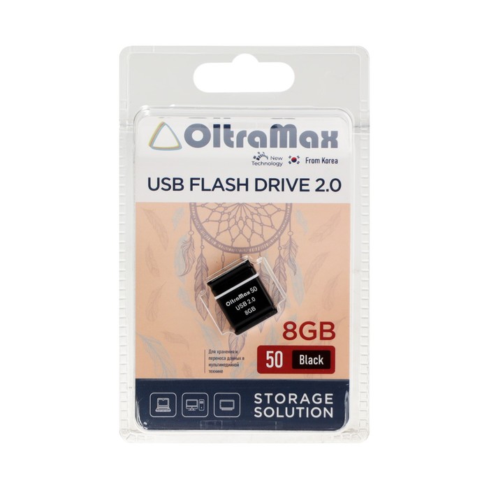 Флешка OltraMax 50, 8 Гб, USB2.0, чт до 15 Мб/с, зап до 8 Мб/с, чёрная - фото 51307217