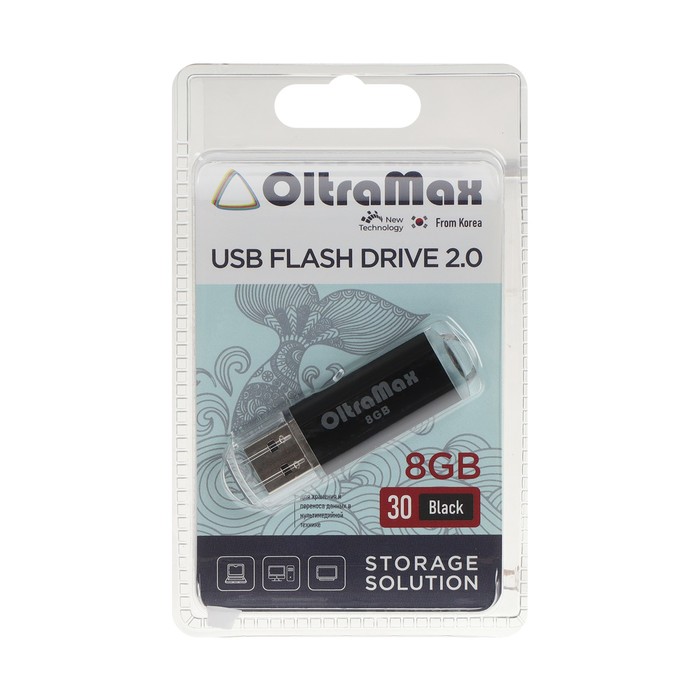 Флешка OltraMax 30, 8 Гб, USB2.0, чт до 15 Мб/с, зап до 8 Мб/с, чёрная - фото 51307230