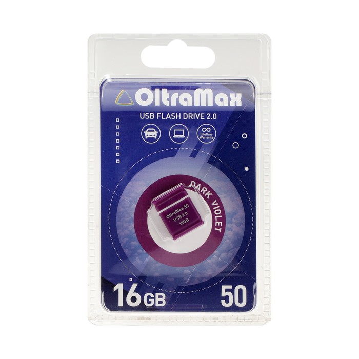 Флешка OltraMax 50, 16 Гб, USB2.0, чт до 15 Мб/с, зап до 8 Мб/с, фиолетовая - фото 51307238