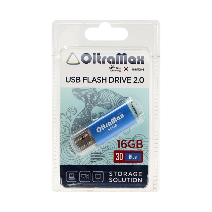 Флешка OltraMax 30, 16 Гб, USB2.0, чт до 15 Мб/с, зап до 8 Мб/с, синяя - фото 51307254